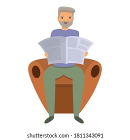 Senior man read newspaper icon. Cartoon of senior man read newspaper vector icon for web design isolated on white background