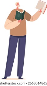 Senior man reading books vector illustration