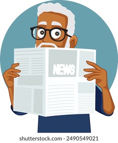 
Senior Man Reading a Newspaper Vector Cartoon illustration. Mature granddad checking news information the traditional way
