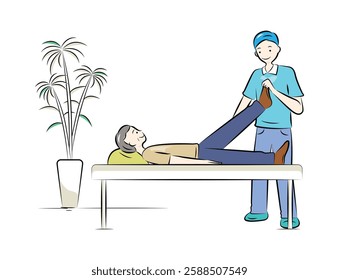 Senior man receiving rehabilitation massage and physical therapist | Nursing care series