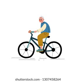 Senior Man Riding Bike,Healthy Lifestyle, Elderly Man Daily Activity Vector Illustration