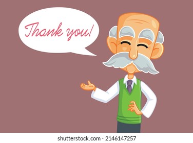 
Senior Man Saying Thank You Vector Cartoon Illustration. Elderly grandpa feeling thankful satisfied and full of gratitude
