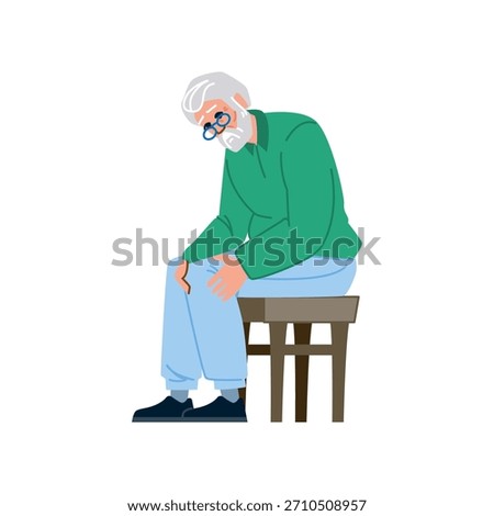 Senior man seated on a stool clutching his knee in pain, illustrating arthritis, joint discomfort and mobility issues associated with aging and chronic musculoskeletal conditions