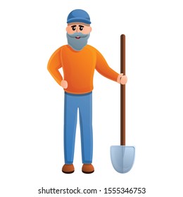 Senior man with shovel icon. Cartoon of senior man with shovel vector icon for web design isolated on white background