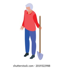 Senior man shovel retirement icon. Isometric of senior man shovel retirement vector icon for web design isolated on white background