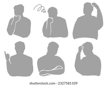 senior man silhouette gray question troubled gesture illustration set