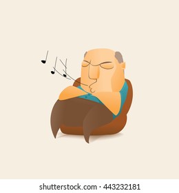 Senior man sits on a chair snoring and sleep. Funny people cartoon character for game and animation. Vector illustration