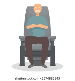 Senior man sitting comfortably in modern chair with arms crossed