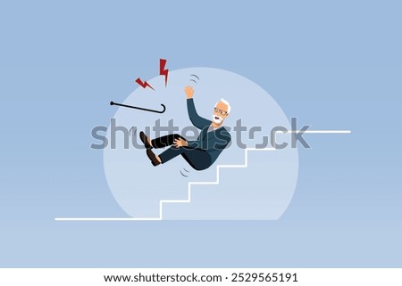 Senior man slip and falling from downstairs. Accident and emergency caution for Elderly. Senior health caution and care. Vector.