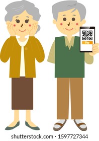 Senior man with smartphone . Cashless payment .
Vector illustration