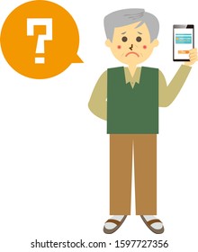 Senior man with smartphone . Cashless payment .
Vector illustration