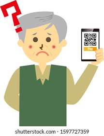 Senior man with smartphone . Cashless payment .
Vector illustration