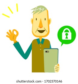 Hombre mayor con seguridad de Internet para smartphones