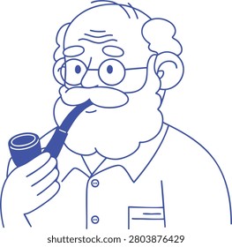 Senior man smoking pipe doodle illustration