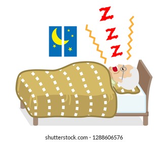 Senior man snoring loudly - sleep problem, White background