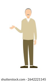 Senior man speaking with gestures, illustration of elderly male talking with hand movements, Vector Illustration