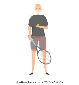 Senior man in sportswear holding tennis ball and racket, enjoying sport activity, healthy lifestyle concept