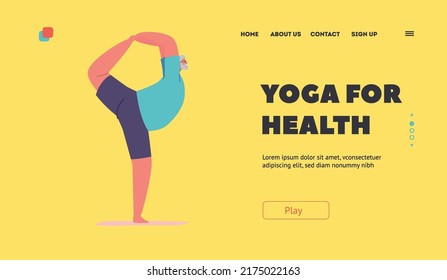 Senior Man Stretching Body Landing Page Template. Elderly Male Character Dancer Yoga Asana. Grandfather Practicing Fitness Exercises and Healthy Lifestyle. Cartoon People Vector Illustration