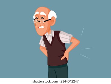 Senior Man Suffering from Back Pain Vector Cartoon Illustration. Elderly person feeling lower backache from aging and chronic illness
