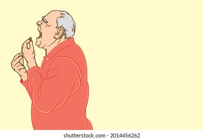 Senior man suffering from depression, alone, looking sad, crying, angry, shout with deep regret, tears of loss, despair, sad expression of elderly Concept. Vector illustration isolated on background.