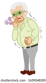 Senior man suffering from nausea - flu symptom clip art, full length