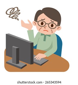 Senior man suffering from PC operation
