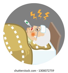 Senior man suffers fever of disease - Circular clip art