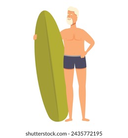 Senior man surfer icon cartoon vector. Summer vacation. Social mature travel