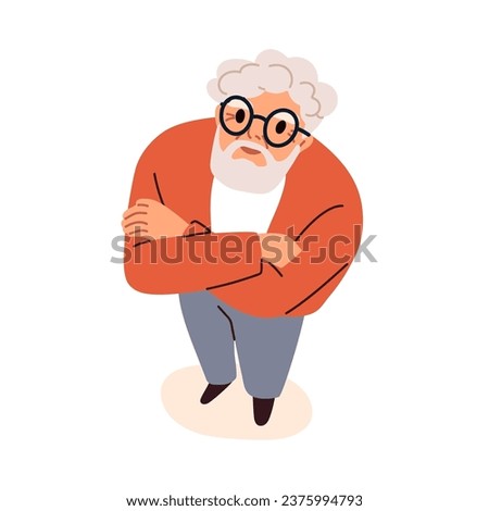 Senior man, surprised excited face looking up. Top down view on old person, amazed shocked emotion. Elderly stunned character standing, staring. Flat vector illustration isolated on white background