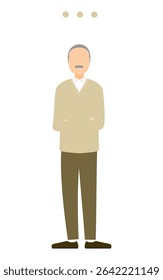 Senior man thinking deeply with arms crossed, vector illustration of worried elderly male, Vector Illustration