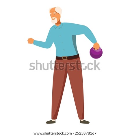 Senior man is throwing a bowling ball, enjoying his free time and staying active during retirement