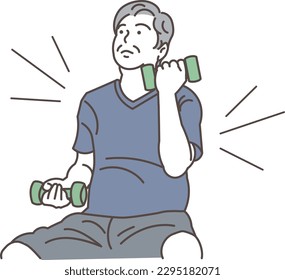 Senior man training with dumbbells
