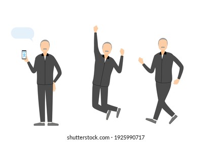 Senior man in training wear, pose set