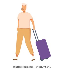 Senior man with travel bag icon cartoon vector. Social activity. Vacation motion