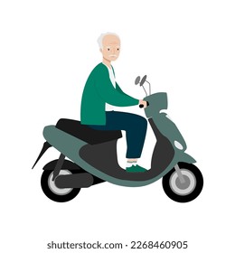 Senior man  traveling on modern motor scooter. Old man riding electric scooter. Isolated vector illustration