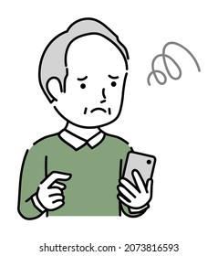 Senior man in trouble operating a smartphone
