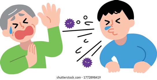 Senior man in trouble with sneezing man