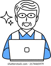 Senior man using a computer : Joy