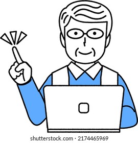 Senior man using a computer : pointing