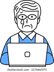 Senior man using a computer : tears