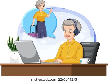 Senior-Mann mit Laptop auf Schreibtischgrafik