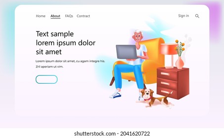 senior man using laptop social media network online communication concept full length horizontal