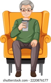 Senior man using a smartphone illustration