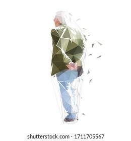 Senior man walking away, isolated low poly vector illustration. Geometric drawing of old man
