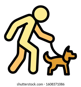 Senior Man Walking Dog Icon. Outline Senior Man Walking Dog Vector Icon For Web Design Isolated On White Background