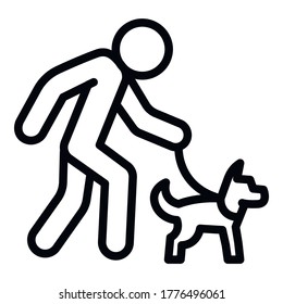 Senior Man Walking Dog Icon. Outline Senior Man Walking Dog Vector Icon For Web Design Isolated On White Background