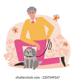 Senior man walking his dog