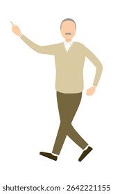 Senior man walking while pointing ahead, illustration of elderly man in motion, Vector Illustration