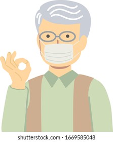 Senior man wearing green clothes and mask