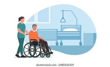 Senior man in a wheelchair and caregiver: elderly care and assisted living concept